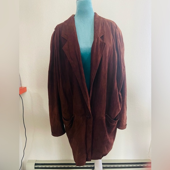 Vintage 80s German brown suede leather jacket - Picture 1 of 10